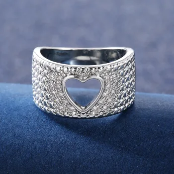 Søde Hjerte Big Band Ring med Bling Zircon Sten til Kvinder, Bryllup, Engagement, Mode Smykker
