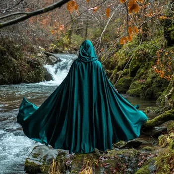 Elegant Bryllup Brude Wrap Velvet cape grønne hættekappe middelalderlige elven fantasy kostume kappe med hætte 1,6 m længde DJ112