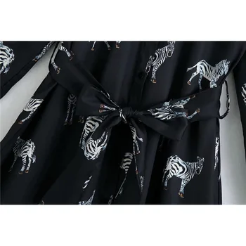 2020 Kvinder Mode Med Bælte Zebra Print Lang Kjole Vintage Lange Ærmer Knapper Shirt Kjoler Smarte Vestidos Mujer