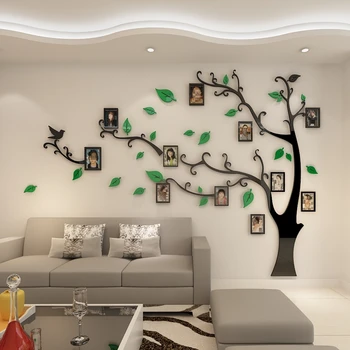 Akryl 3D-Materiale Træ fotoramme Wall Stickers Krystal, Spejl Indsætte Klistermærker På TV Baggrund Væggen DIY Familie fotoramme