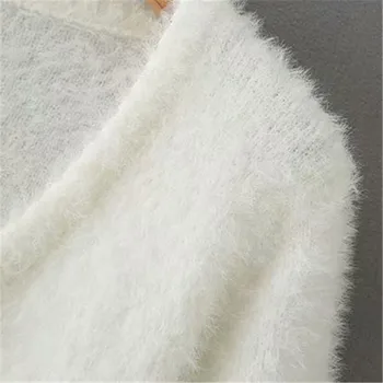 BLSQR Hvid Mohair O-hals Sweater 2020 Mode Korte Ærmer Casual Solid Farve Pullover Femme Pynt Crop Tops