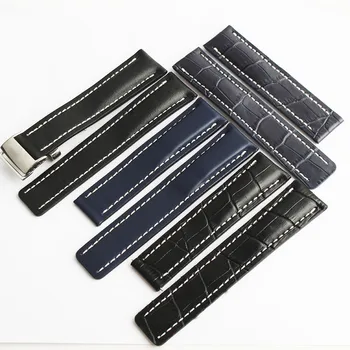 20mm 22mm 24mm Ægte Læder Ur Band Black Blue Soft Watchbands for Breitling strap Watch band Mand