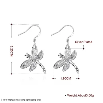 Helt Nye 925 Sølv Mode Dragonfly Insekt Dingle Øreringe til Kvinder Girl Sterling Sølv Smykker