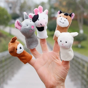Cartoon Animal Form Finger Dukke Førskole Uddannelse Aids Baby Beroligende Hånd Stuffed Puppet Plys Legetøj Xmas Gave (en Pakke Med 10)
