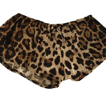 Kvinder Plus Size Satin og Silke Undertøj Sæt Sexy-V-Neck Crop Top Bindebånd i Taljen Shorts Retro Leopard Print Pyjamas, Nattøj S-3XL