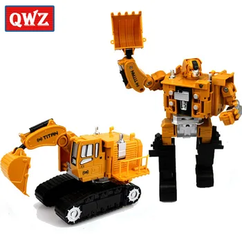 QWZ 5 I 1 Super Transformation Robot Bil Metal Legering Deformation Robot Konstruktion Køretøj Lastbil med Gravemaskine Legetøj