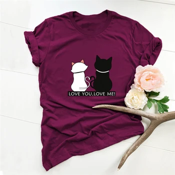 Elimiiya Kvinders Kat Print T-Shirt Pink Grøn Hvid kvinder t-shirts Plus Size Tops Tees camisetas mujer manga corta moda 2021