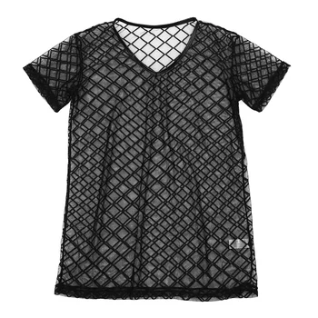 Herre Undertøj Sex Kostume Grid-Shirt Tank Se-gennem Mesh Eksotisk Kostume kortærmet T-shirt Top Clubwear Undertrøje for Sex