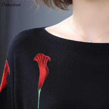 Lang Sweater Kjole Efterår Mode Langærmet Trøjer Print Floral Strik Jumper Plus Size Blød Sweater Kvinder