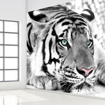 Brugerdefinerede Foto Wall Paper 3D Sort Og Hvidt Dyr Tiger Vægmaleri stuen Indgang Soveværelse Baggrund Indretning Vægmaleri Tapet