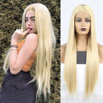 Karisma Syntetiske Blonder Foran Parykker Blond Paryk Lange Lige Hår Med Naturlig Hårgrænse Lace Front Wig Kvinder Paryk Side Del
