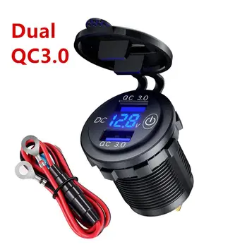 Dual QC 3.0 36W USB Hurtig Oplader Stik Stikkontakt Adapter LED Display Voltmeter Touch Skifte Vandtæt Til RV Båd Motor Bil