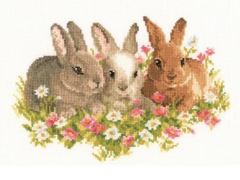 Top Kvalitet Dejlige Søde Tælles Cross Stitch Kit Blomst Gækkebreve Vi Tre Konger Kaniner i et Felt af Blomster 0143866