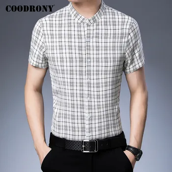COODRONY Mænd Shirt Mandarin Collar Camisa Masculina Forår, Sommer Kort Ærme Business Casual Skjorter Herre Bomuld Tøj C6019S