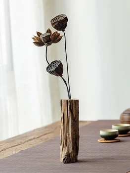 Forskellige former stue te bordpynt retro massivt træ te ceremoni blomst arrangement lille vase håndlavet udskæring