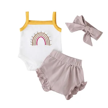 SAGACE Sommeren Nyfødte Baby Piger Tøj Sæt Hofteholder Rainbow Toppe+Ruched Shorts+Pandebånd baby tøj kostume til piger kid