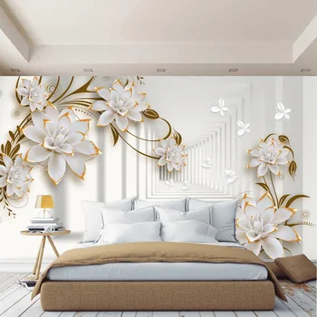3D wall mural flowers, wallpaper for hall, kitchen, bedroom, murals expanding space