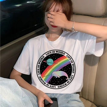 Harajuku Rainbow Nye Kawaii T-Shirt Kvinder Mode koreansk Stil Ullzang T-shirt Pige 90'erne Grafisk Tshirt Mode Top Tees Kvindelige
