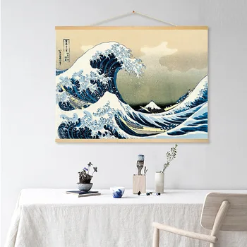 Japansk Stil Ukiyo Kanagawa Bølge Illustration Landscap Malleri Print På Lærred Væg Kunst, Billeder Med Ramme Room Decor