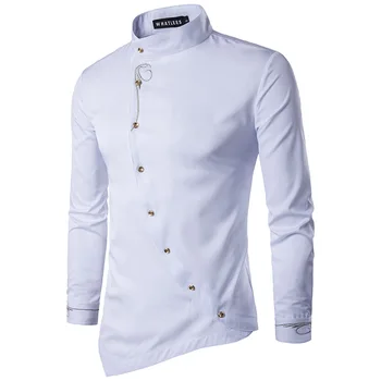 2017 nye Forår Mode broderi Slim Business-Shirts til Mænd Casual Uregelmæssige Shirt en Trendy Ny Stand Krave Kjole skjorte for mænd