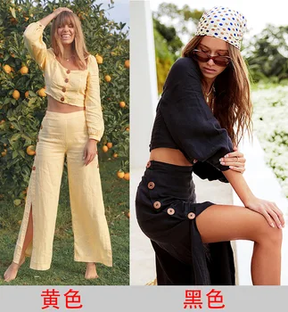 Linglewei Nye Foråret og Sommeren Kvinders Dragt Ren farve mode afslappet Street tidevand To stykke, der passer