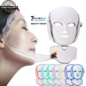 Hotteste LED 7 Farver Lys Microcurrent Facial Mask Maskine Foton Terapi Hud Foryngelse Facial Neck Mask Kridtning Massageapparat