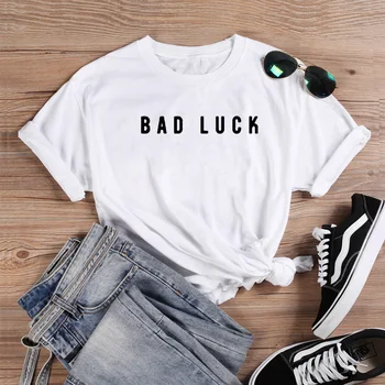 Bad Luck Sjove T-Shirt til Kvinder Sommer O-hals, Korte Ærmer Camiseta Mujer Casual Skjorte Bomuld Kvinder, Løs t-Shirt Femme Top