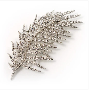 3.55 Inch Vintage Stil Rhinestone Krystal Diamante Store Metal Fjer Broche