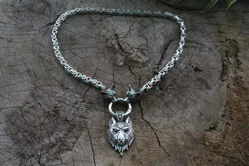 Mænds rustfrit stål halskæde viking ulv hoved med viking wolf vedhæng nordiske talisman etniske smykker