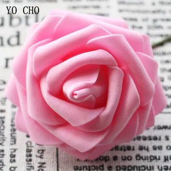 YO CHO 100PCS Store Skum Blomster Med Stilk Rose Kunstig Blomst Hoved Hvid Blomst Væg Til Bryllup Buket DIY Håndled Corsage