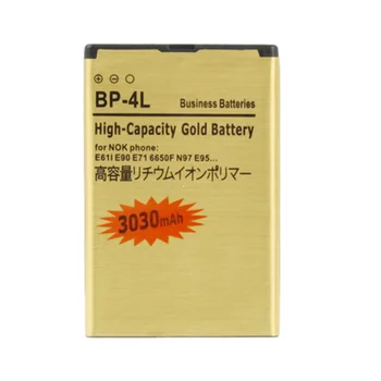 3030mAh BP-4L BP-4L Guld Batteri Til Nokia E61i E63 E90 E90i 6650F N97 N97i E95 E71, E72, E73 E75 E52, E55 Batterier