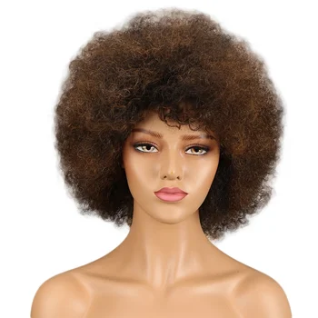 Trueme Afro Curly Menneskehår Parykker Brun Rød Blonde Brasilianske Kort Hår Parykker For Sorte Kvinder Afro Curly Kort Fulde Parykker