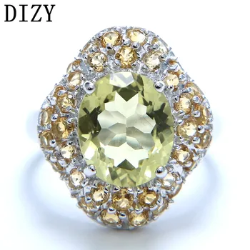 DIZY Luksus Oval 4.7 CT Lemon Kvarts Ring i 925 Sterling Sølv Gemston Ring for Kvinder Gave Vielsesring Fint Engagement Smykker