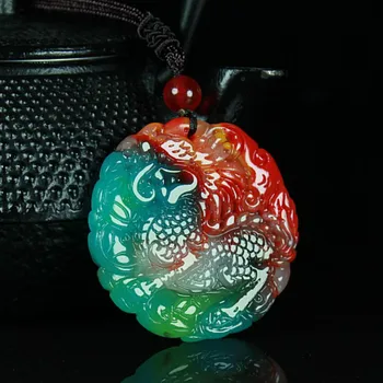 Kinesiske Naturlige Farver for Jade Kirin Halskæde Hånd-Udskåret Charme Jadeite Smykker Mode Amulet Gaver til Mænd, Kvinder