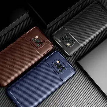 KEYSION Telefon Tilfældet for Xiaomi POCO X3 NFC-Carbon-Fiber Struktur Silikone Stødsikkert Telefonen tilbage Dække For Pocophone X3 NFC Globale