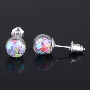 12 Par/Masse Farverige Stjerner Glas Ball Stud Øreringe Til Kvinder Tilbehør Delicated Engros Smykker Pendientes