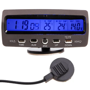 Spænding detektor temperatur Bil Auto-Lcd-display digital display termometer vækkeur alarmkontrol