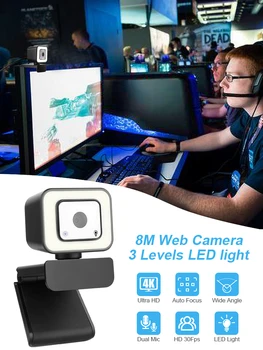 30FPS Autofokus 1080P Webcam 4K HD Web-Kamera til PC Bærbar Computer med Mikrofon Ring Lys web camLight Konference Video