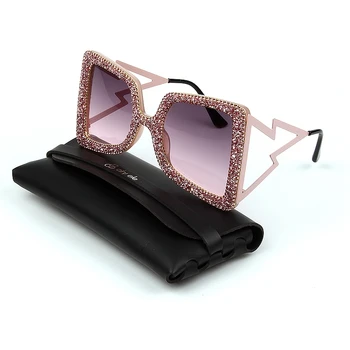 Oversize Solbriller Kvinder Stor Bred Templet Bling Sten 2019 Fashion Nuancer UV400 Vintage Mærke Briller Oculos