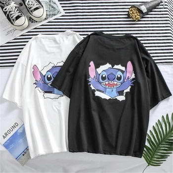 Harajuku t-shirts Lilo Stitch Udskrive Kort-langærmet kortærmet T-shirt til Sommeren Tegnefilm Kawaii Kvinder Tee Toppe Casual Gotiske Unisex T-Shirt