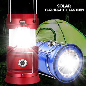 Kraftfuld LED Camping Lys USB-Genopladelige Camping Lantern Telt Lys Camping Lommelygte Emergency Light Lampe Sol Opladning