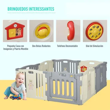 HOMCOM Park baby folde indendørs sikkerhed aktiviteter-center med 8 paneler + 6 måneder 156x156x63 cm Hvid & Grå