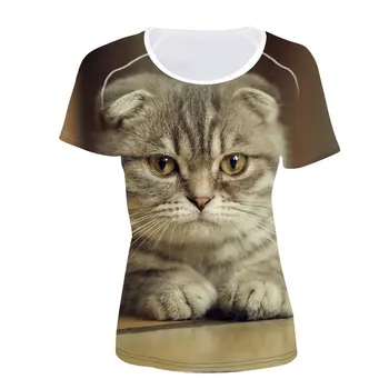 Scottish Fold Kat Udskrivning Kvinder T-shirt Afslappet Kvinde Sommeren Korte T-Shirt Til Piger Feminin Casual Slim-Shirts