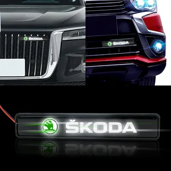 1x Chrome Front Hætte Grille Bil Emblem LED Dekorative Lys for Skodas Octavia A5 A7 Fabia Fantastisk Bil-Styling Lys Tilbehør
