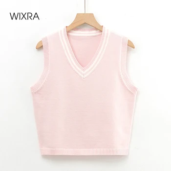 Wixra Kvinders Vest Sweater Med V-Hals Uden Ærmer Jumpere Damer Preppy Stilfulde Pink Strik, Toppe Spring Ny