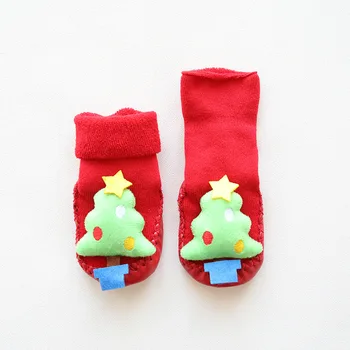 Terry fortykket 3D-tegnefilm baby sko og sokker Jul Baby blokeringsfri Children ' s Toddler røde gulvtæppe sokker Efteråret og vinteren