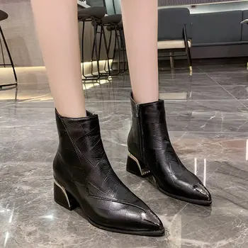 2020 Nye Kvinder Ankel Støvler spids Tå, mid-Heel korte Støvler Kvindelige mode Støvler Lynlås Chelsea Støvler