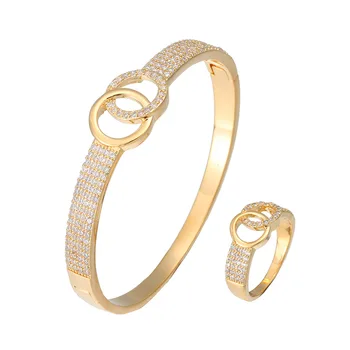 Kvinders personlighed armbånd ring to delt sæt af høj kvalitet 3A zircon dobbelt ring 2stk sæt af mode smykker
