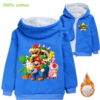 Super Mario jakke dreng vinter velvet varme Tøj baby piger drenge hættetrøjer jakker tøj MARIO Børn tegnefilm pels sweatshirt