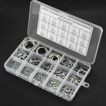 225PCS/BOX 3-25mm 304 Rustfrit Stål Indre Låsering låsering Sortiment Kit Med Boks Til Aksel Låsering